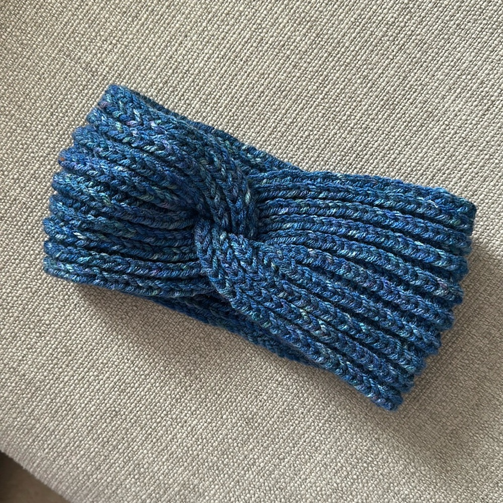 Handmade knitted headband blue